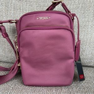 TUMI Ruma Crossbody Bag Hibiscus Pink with Gold Hardware
